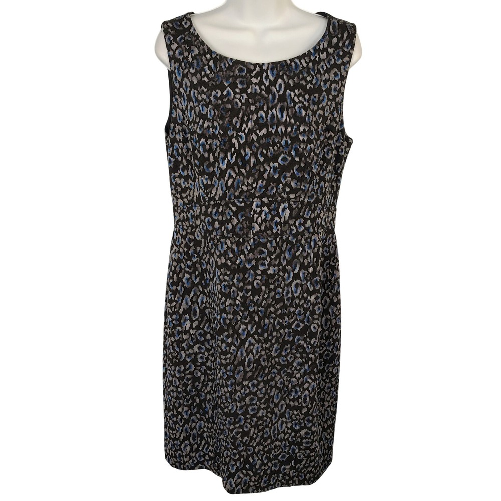 Kasper Womens Blue Black Textured Animal Print Sleeveless Sheath Dress‎ Size 8